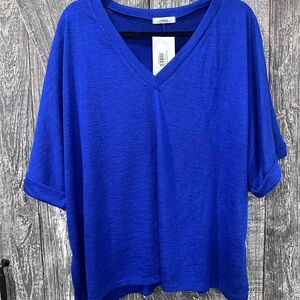 Cherish Royal Blue V-Neck Short Sleeve Top